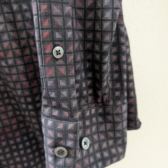 Bugatchi Ooohcotton Tech 8 Way Stretch Medium Dress Shirt Long Sleeve Charcoal - Picture 3 of 6